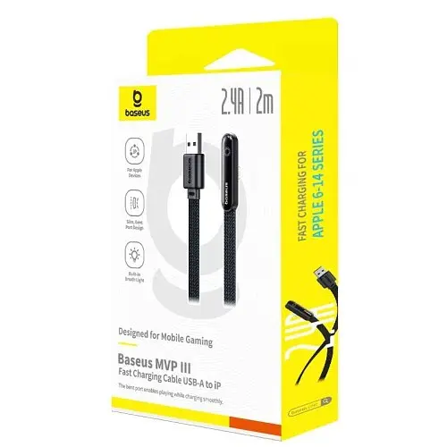 USB кабель Baseus MVP 3 USB to Lightning 2.4A 2m чорний P10382503121-01 - фото 2