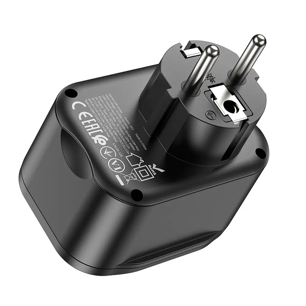 Мережевий зарядний пристрій Hoco NS3 USB/2 Type-C QC PD 20W 1 розетка чорне - фото 2