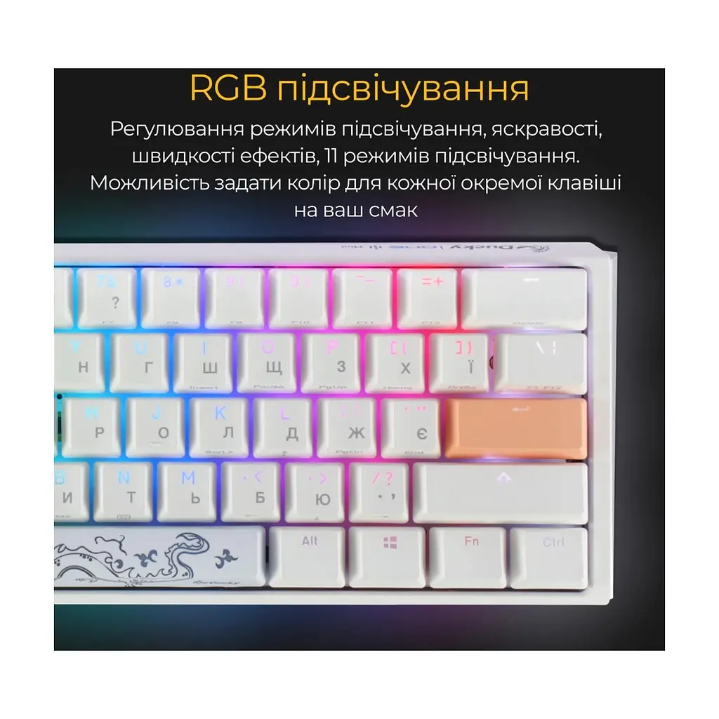 Клавіатура Ducky One 3 Mini Cherry MX Red RGB UA USB White (DKON2161ST-RUAPXPWWWSC1) - фото 4