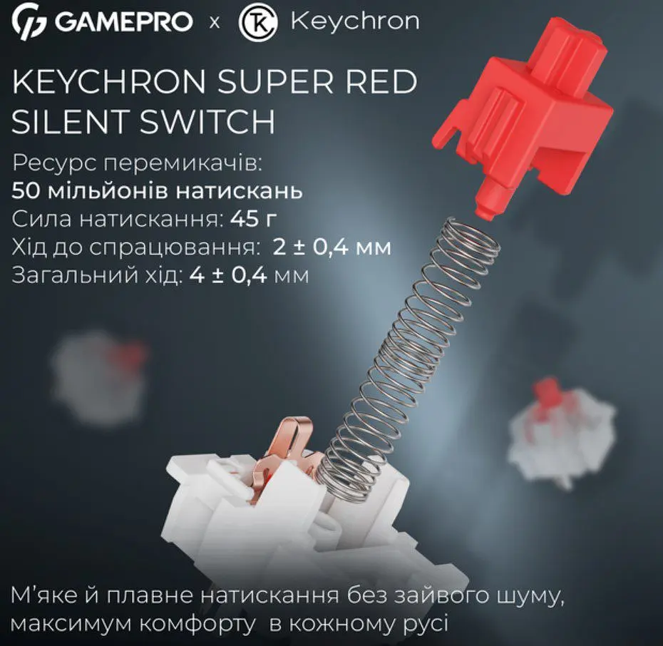 Клавіатура ігрова механічна GamePro MK-266-BL Asgard Yord Keychron Super Red Switch Bluetooth 5.2/2.4 ГГц/USB Blue - фото 7