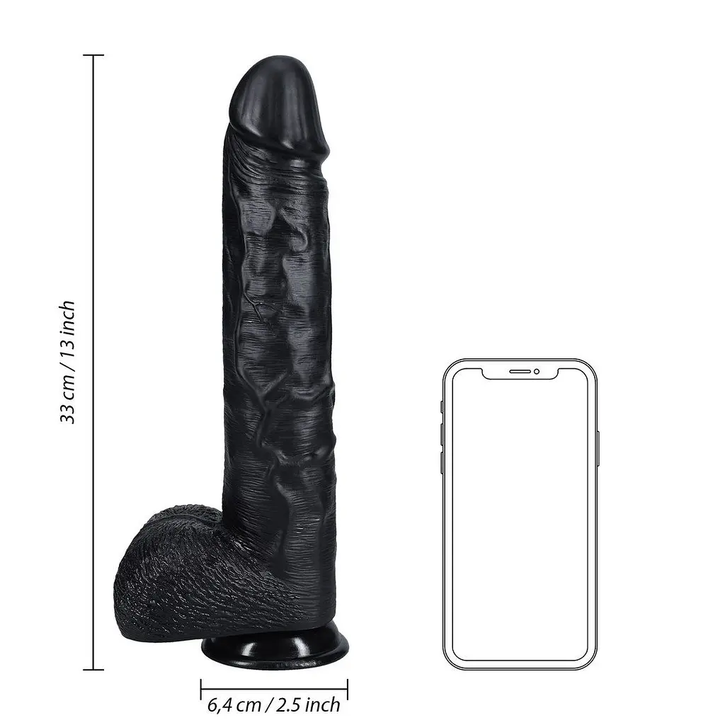 Фалоімітатор RealRock Extra Long with Balls 13", 33 см (чорний) - фото 3