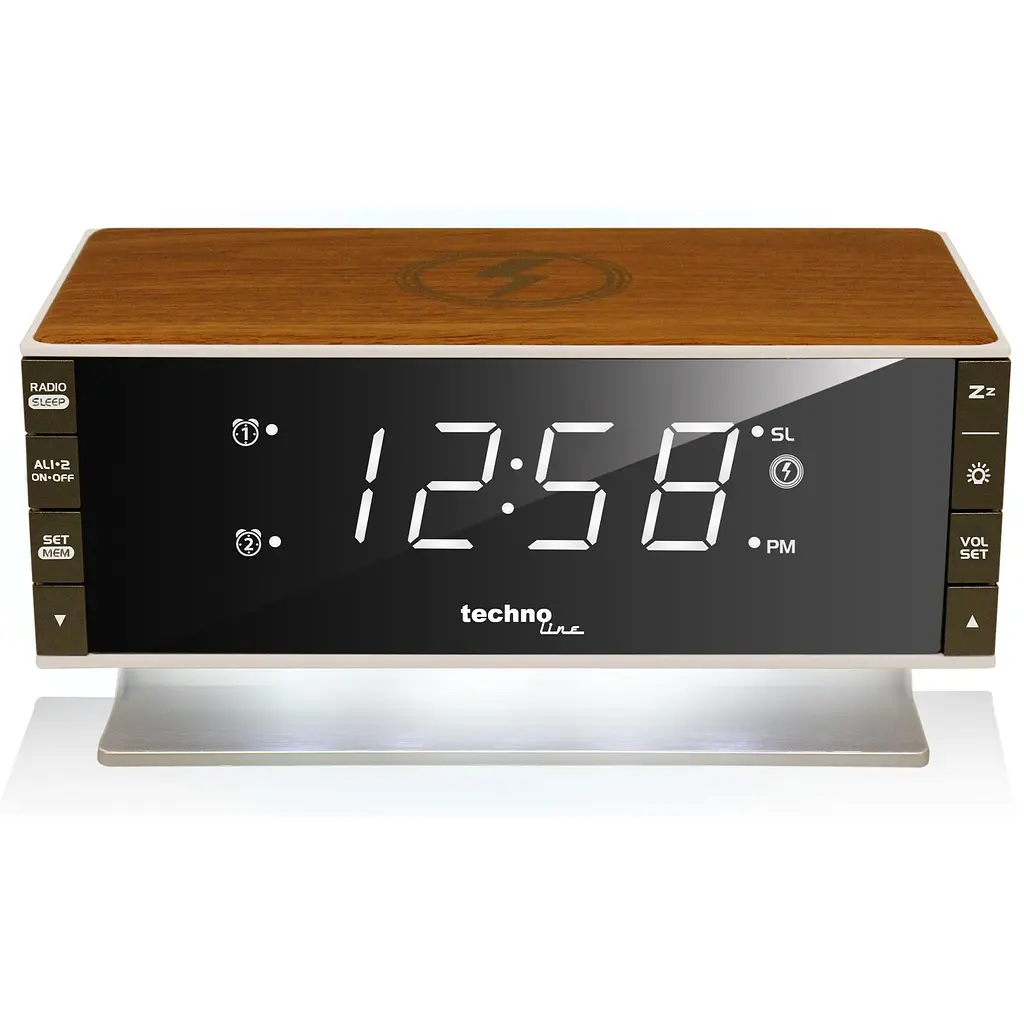 Годинник настільний з радіо Technoline WT487 Wireless Mobile Charging White/Brown (WT487), Білий - фото 3