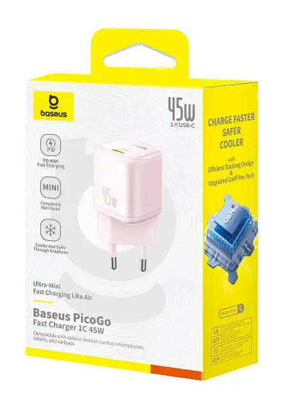 Сетевое зарядное устройство для Baseus PicoGo GaN Fast Charger 1C 45 W P10176800413-00 Розовый - фото 3