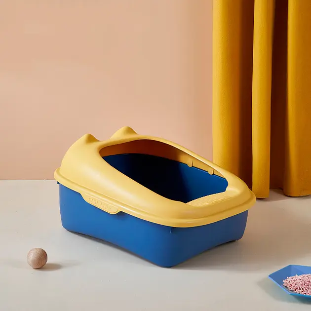 Туалет для котів із лопаткою Derby Plastic Cat Litter Box жовто-синій 51 х 41 х 30 см - фото 4