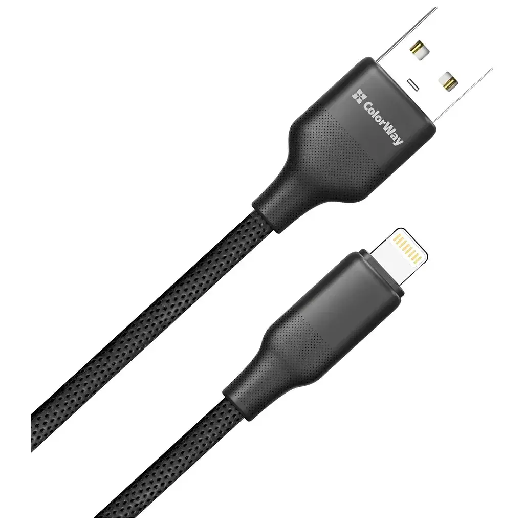 Дата кабель USB 2.0 AM to Lightning 2.0m 3A TPE embossed black ColorWay (CW-CBUL102-BK) - фото 2