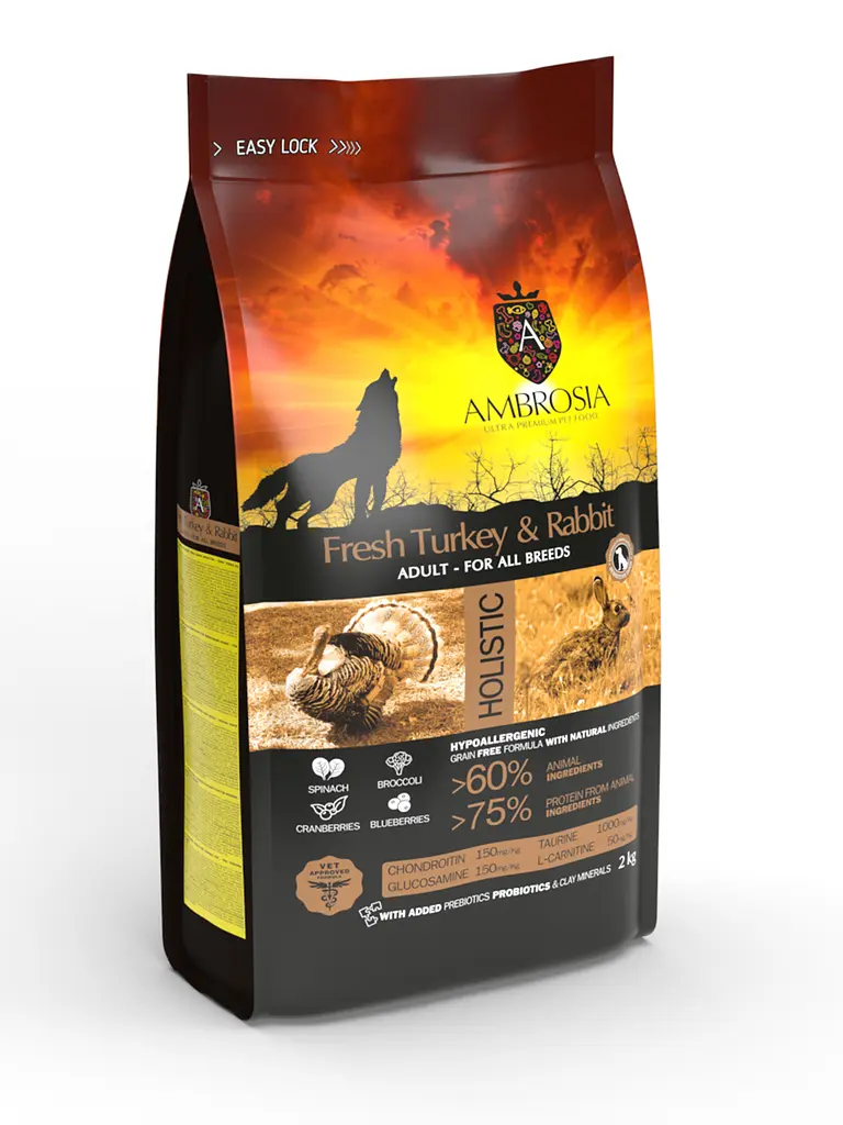 Корм сухой Ambrosia Grain Free Dog Adult Sensitive Fresh Turkey & Rabbit для взрослых собак всех пород со свежей индейкой и кроликом 12 кг - фото 2