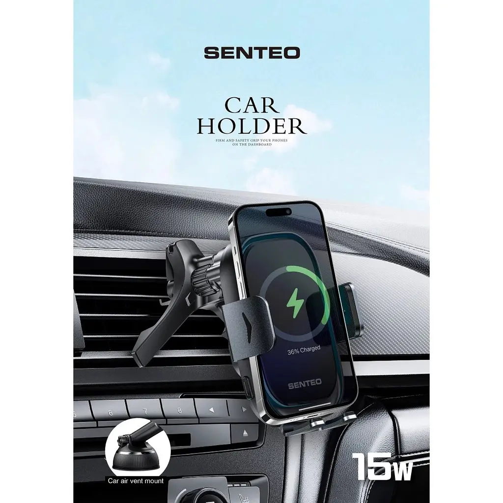 Автотримач із бездротовою зарядкою Senteo SH-02 Drift 2 Wireless Charging 15W Dashboard + Airvent Black [171637] - фото 3