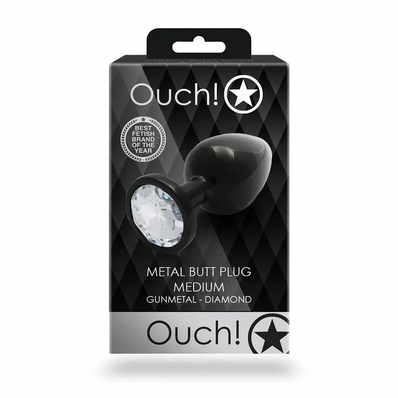 Металева анальна пробка Round Gem, розмір М колір: чорний/білий Ouch! (Нідерланди) Ouch! OU493200 103119 - фото 4