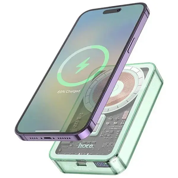 Акумулятор зовнішній магнітний Hoco Q14A Ice Crystal 10000 mAh PD20W magnetic fast charging blue - фото 3