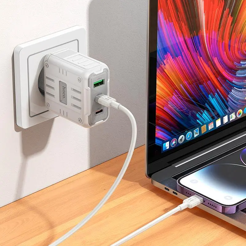 Адаптер мережевий Hoco Rock charger C139A |2Type-C/1USB, 65W/3A, PD/QC| - фото 3