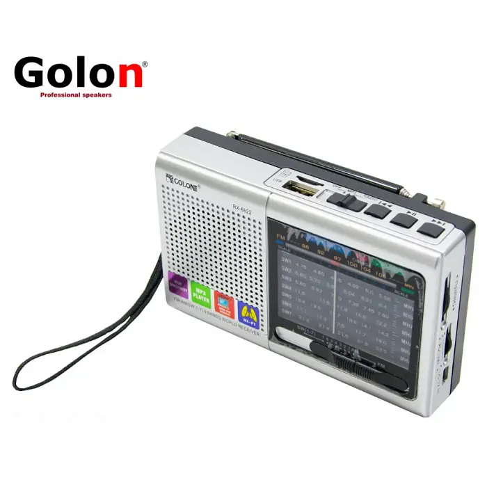 Радіоприймач на акумуляторі сірий стовпчик з радіо FM USB MicroSD Golon RX-6622 - фото 2
