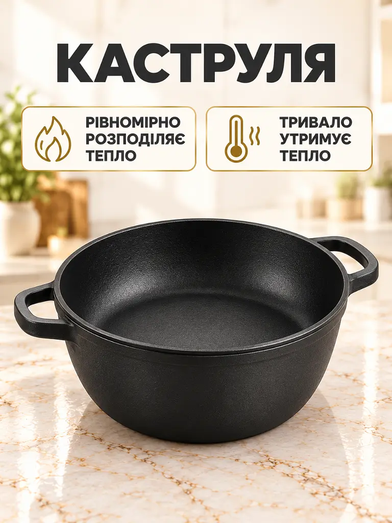 Набір чавунного посуду каструля 4.5 л та сковорода 24 см для всіх типів плит чорнийь (37261161) - фото 5