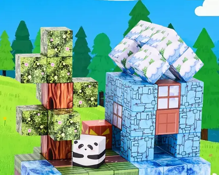 Магнітний конструктор Minecraft 100 шт + ПОДАРУНОК 3 фігурки по грі Майнкрафт Будинок з пандами Mk001001 - фото 7