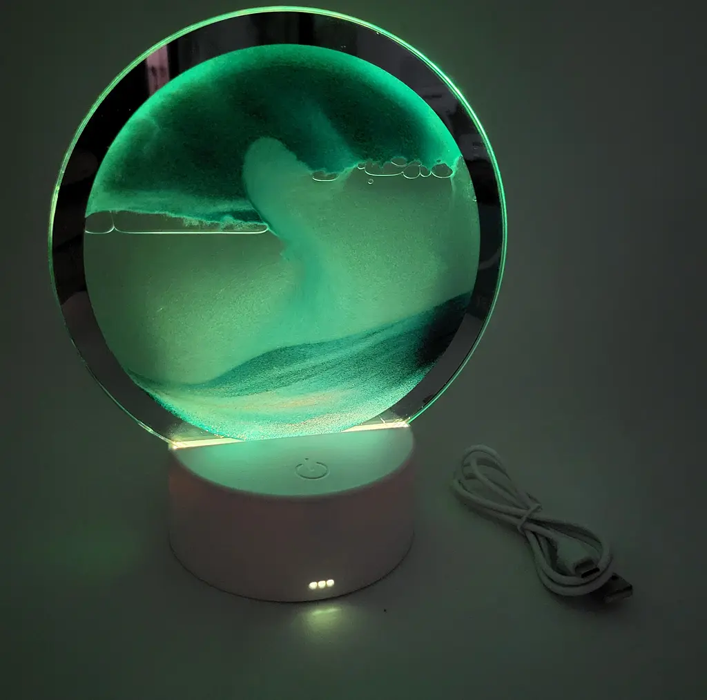 Настільна LED лампа нічник RGB пісочний годинник Картина рухомий пісок USB світильник UKC 3D Sandscape синій - фото 3