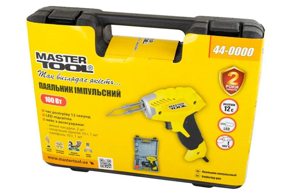 Паяльник импульсный электрический с насадками LED подсветка Mastertool 3-в-1 100 Вт 44-0000 - фото 5