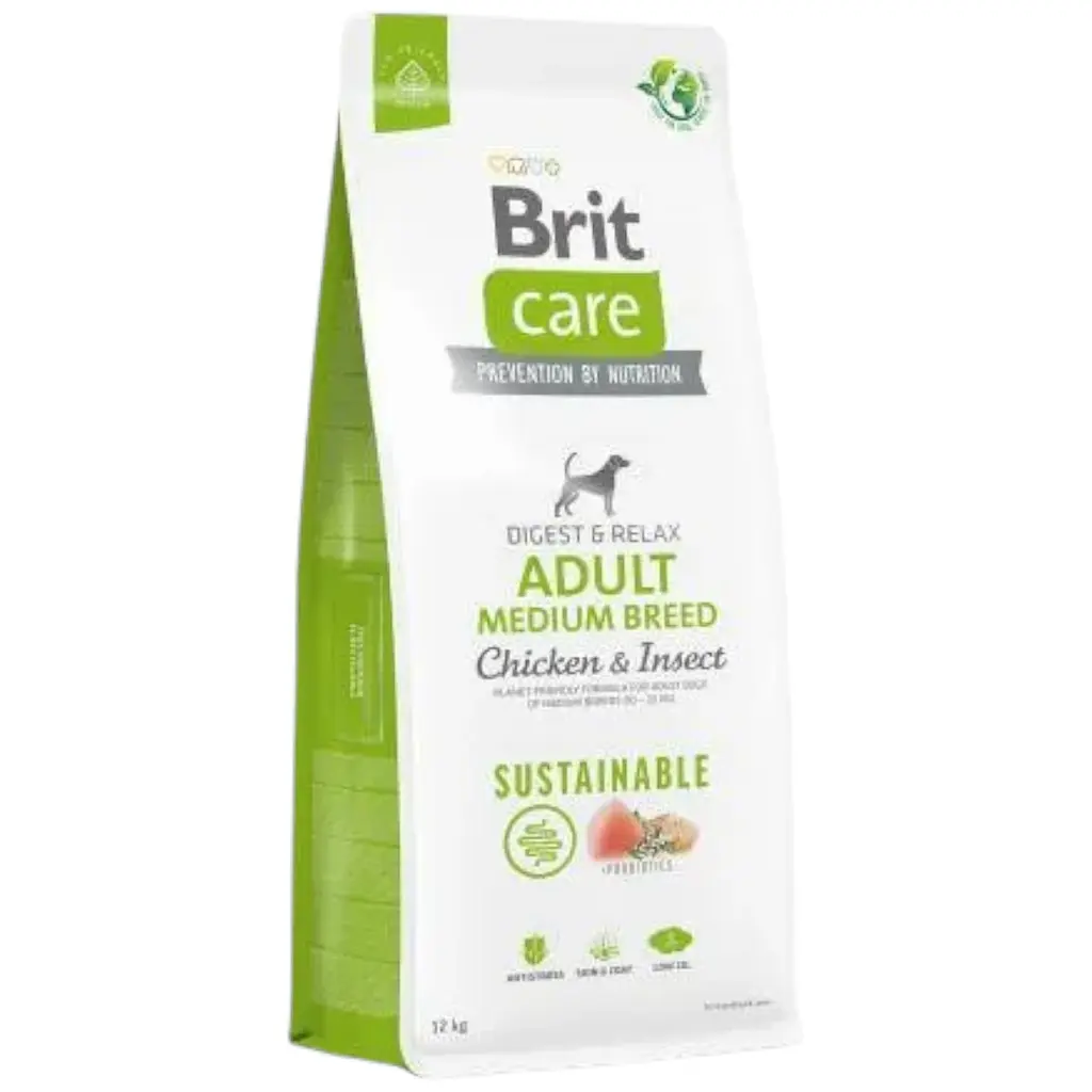 Сухий корм Brit Care Dog Sustainable Adult Medium Breed для собак середніх порід, з куркою та комахами, 12 кг