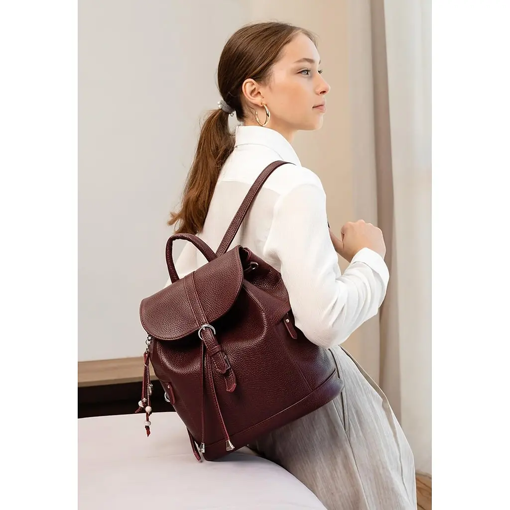 Кожаный женский рюкзак Олсен марсала - фото 8