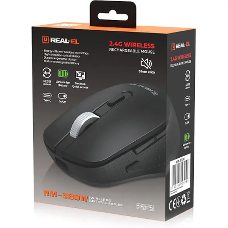 Мишка REAL-EL RM-380W Wireless Black (EL123200057) - фото 9