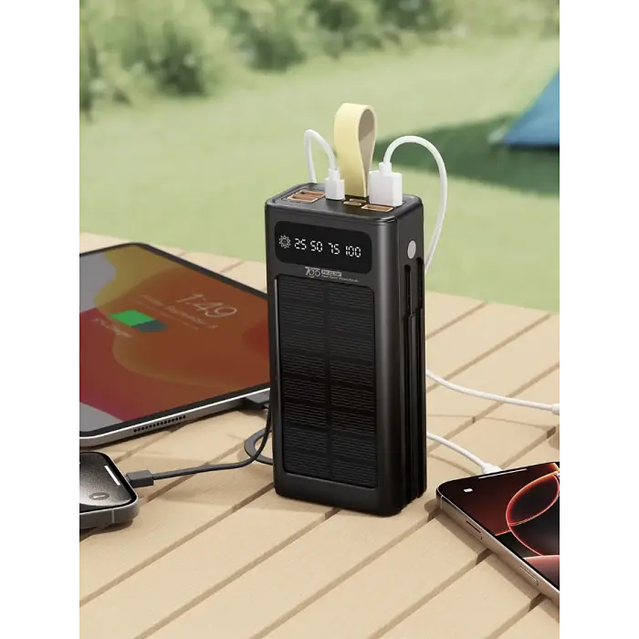 Power Bank 7GO GPW-09, ємність 30000 mAh, сонячна зарядка, вбудований кабель Lightning, LCD дисплей, чорний - фото 3