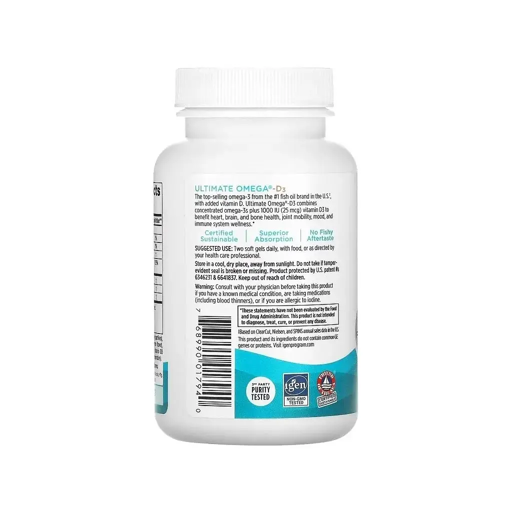 Вітамінно-мінеральний комплекс Nordic Naturals Омега-3 та вітамін D3, 1280 мг та 25 мкг (1000 МО), смак лимона, Ultima (NOR-01794) - фото 6