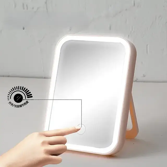 Зеркало для макияжа Salon Professional с LED подсветкой Настольная Сенсорная встроенная кнопка 3 уровня яркости розовое - фото 2