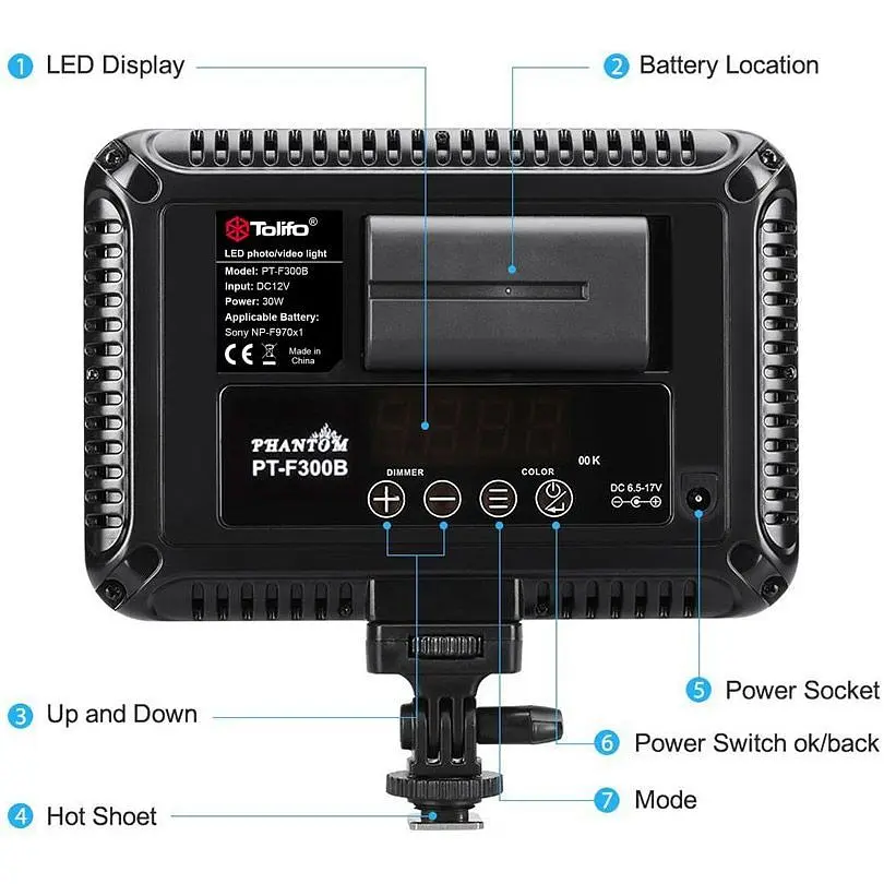 Накамерне світло Tolifo PT-F300B 30W LED300 color 3200-5600K [110715] - фото 4