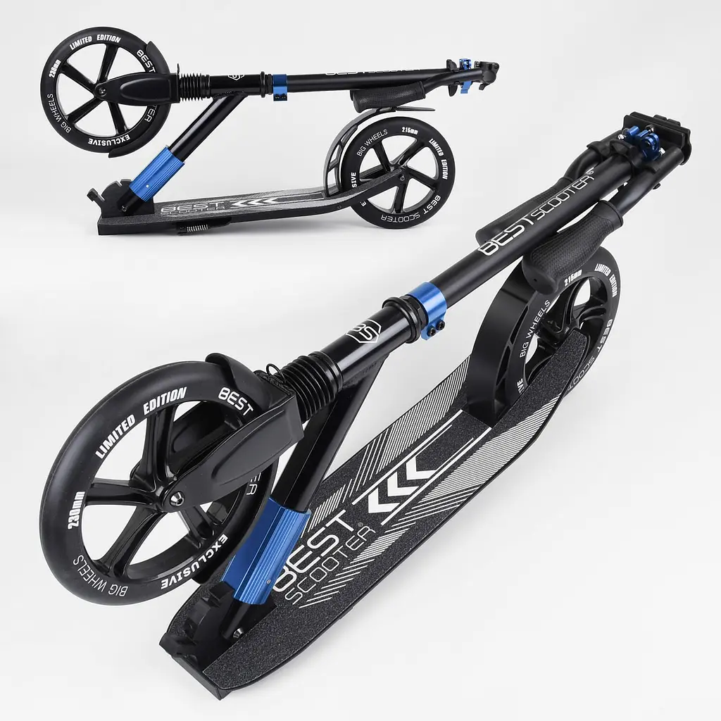 Самокат Best Scooter 57х14х88-98 см Черно-синий 000231551 - фото 3