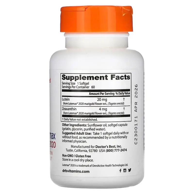 Лютеїн Doctor's Best Lutein 20 мг 60 капсул - фото 2