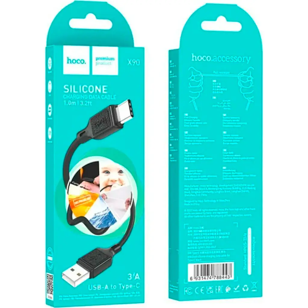 Дата кабель USB-C to USB-C 1.0m Cool silicone X90 black HOCO (6931474788443) - фото 5