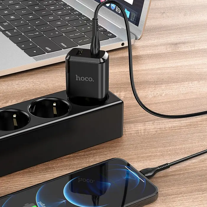 Зарядное устройство 220В 2 USB с кабелем USB - Lightning Hoco N7 Speedy Чёрный - фото 7