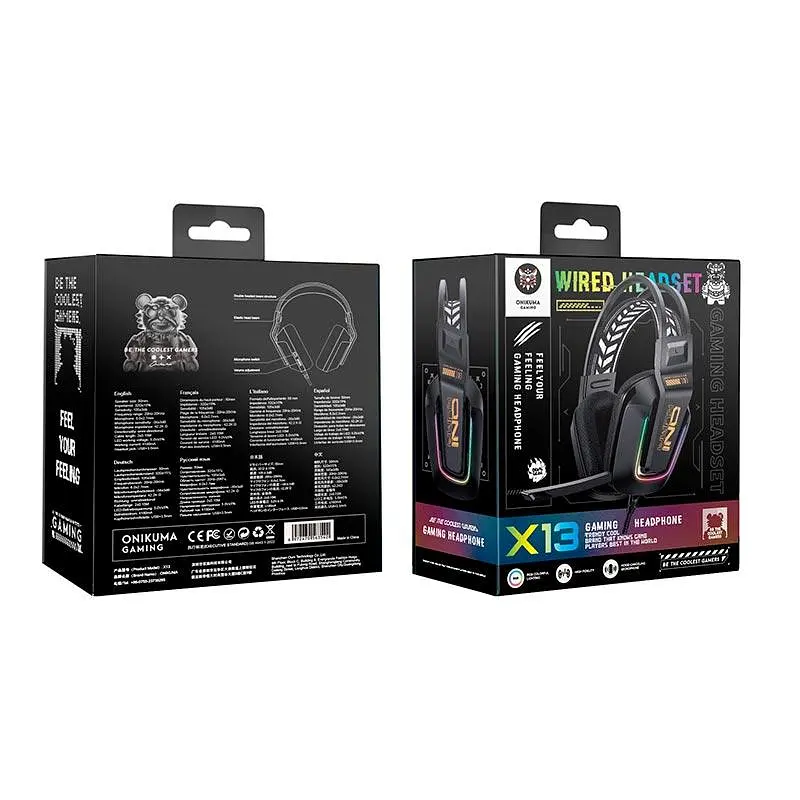 Навушники ігрові Onikuma wired gaming headphones X13 2 види підключення 3.5mm + USB з підсвічуванням RGB чорні - фото 2