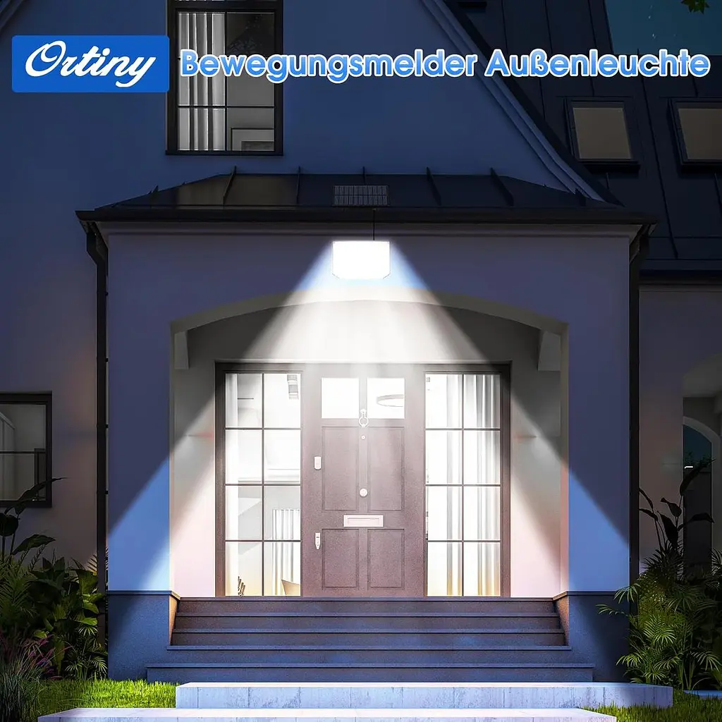 Ortiny 2 Pack Солнечный настенный светильник, 256 LED 180° 3 режима Датчик движения Водонепроницаемый, теплый белый, 33 см x 6,2 см - фото 2