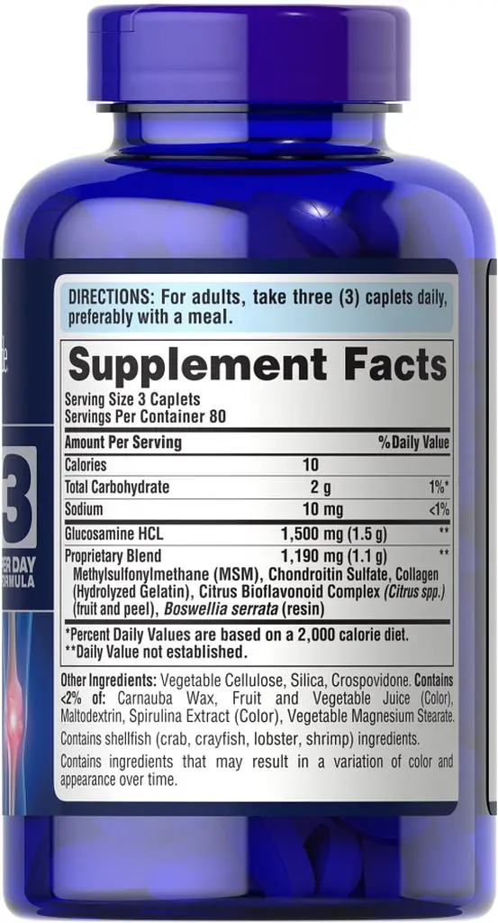 Препарат для суглобів і зв'язок Puritan's Pride Chondroitin Glucosamine MSM 3 Per Day Formula, 240 каплет - фото 2