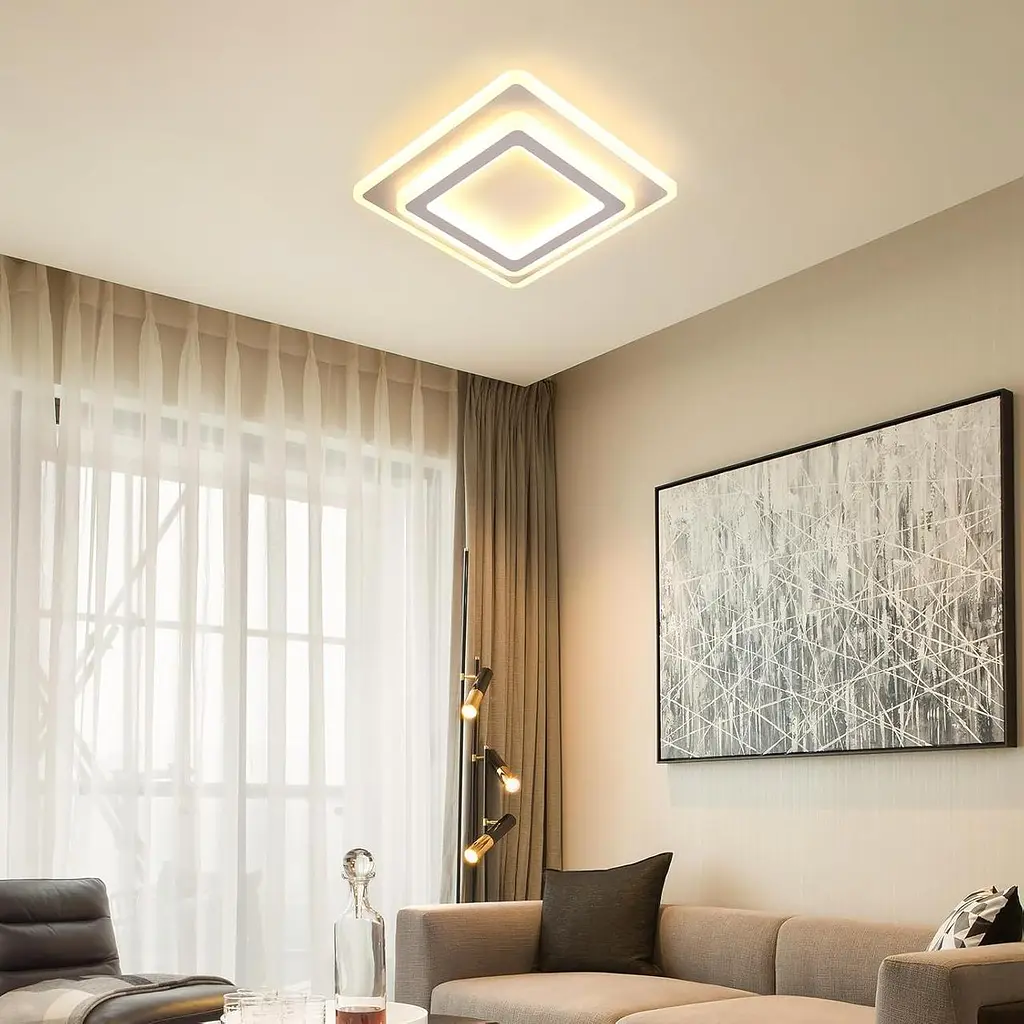 Toolight LED Стельовий світильник Square, 44W 4950LM Сучасний акриловий світлодіодний стельовий світильник білого кольору, яскраві - фото 7