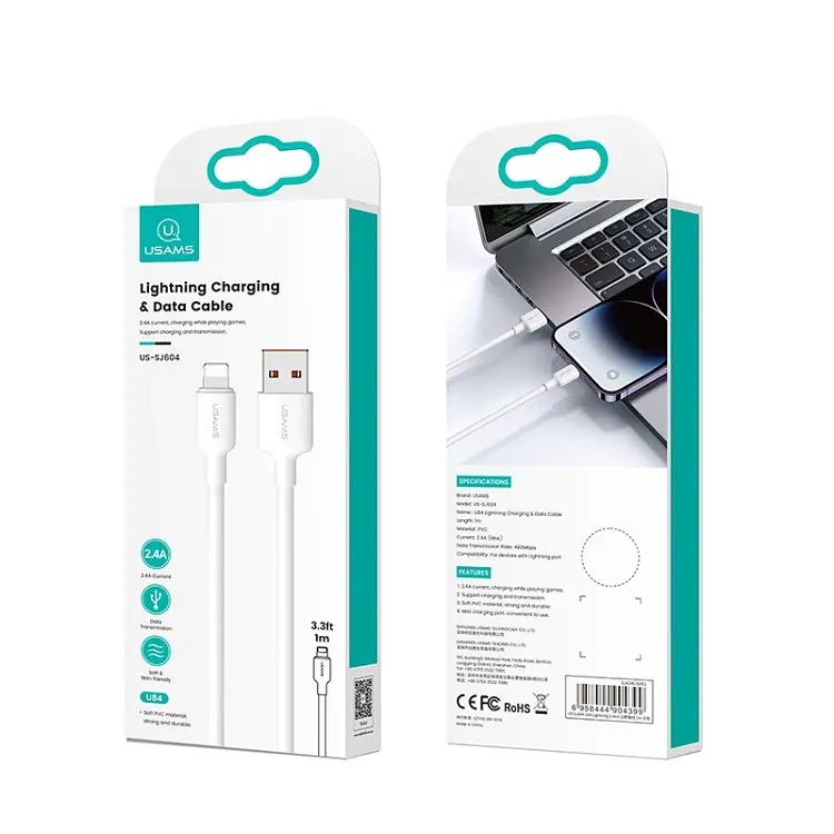 Кабель Usams SJ604 U84 2.4A Lightning Charging Data Cable 1 м Білий - фото 2