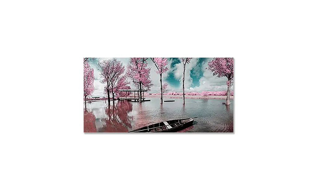 Вінілова наклейка на стіл Рожеві дерева вода відображення Озеро Сірий 60х120 см Happy Pocket Z180469 - фото 3
