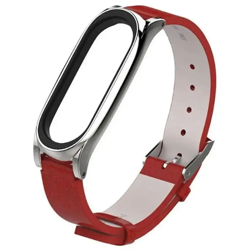Шкіряний ремінець Primo Mijobs для фітнес-браслета Xiaomi Mi Smart Band 7 Red Silver - фото 2
