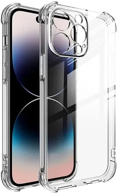 Силіконовий протиударний чохол Case панель + скло 9Н на Iphone 14 Pro із захистом камери прозорий (465645645) - фото 2