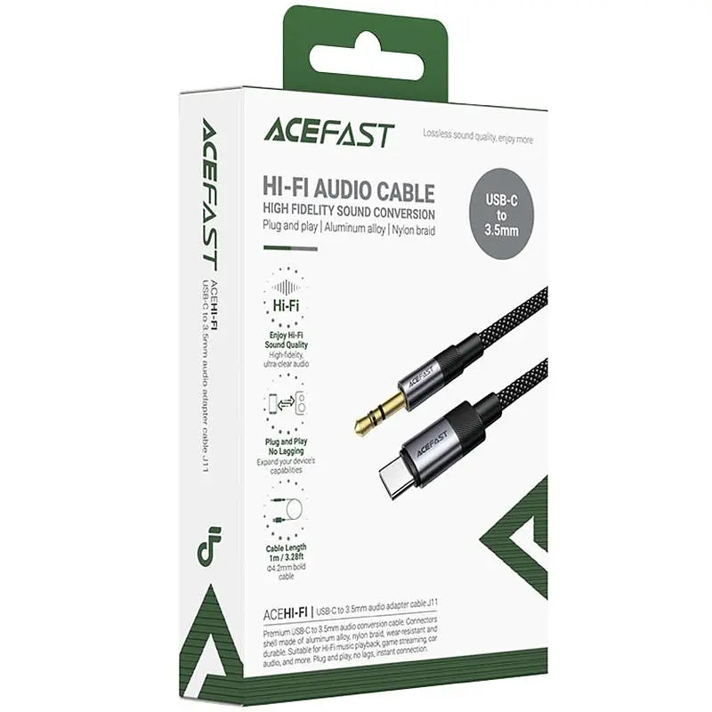 Аудіо кабель Aux Acefast J11 (Type-C to AUX 3.5mm plug) (1m) Black - фото 2