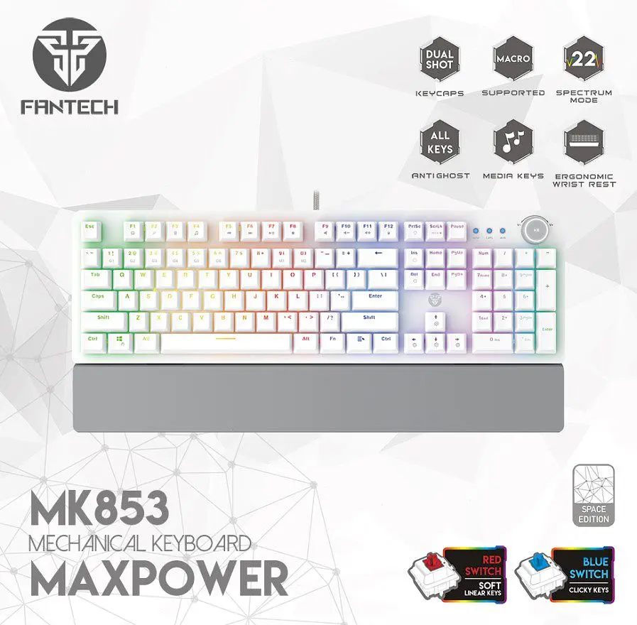 Клавіатура ігрова з підсвіткою Fantech MK-853V2 White Blue Switch MARCOS MECHANICAL Eng/Укр/Рус - фото 5