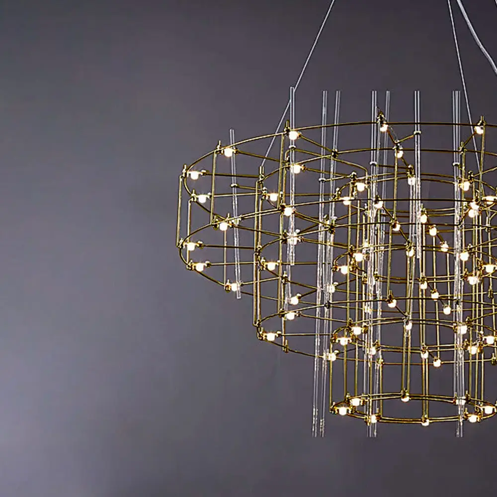 Невесомая золотая трехъярусная люстра Ø 80 см Ст. MJ205-800 Titanium | Line F - фото 3