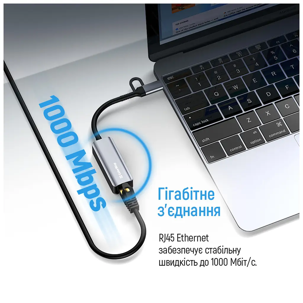 Адаптер USB-C + USB A to RJ45 Ethernet 1000Mbps ColorWay (CW-AD-CRG) - фото 9