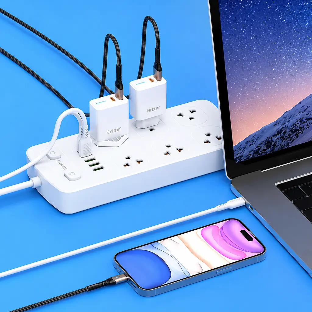 Мережевий фільтр Earldom ES-SC09 3000W 11-в-1 з 6 розетками, 4 USB-A та USB-C, білий - фото 4