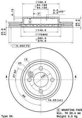 Диск гальмівний передній вентильований Mini 05-15р Brembo (09.A761.11) - фото 2