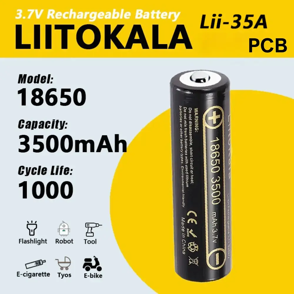 Акумулятор із захистом LiitoKala Lii-35A-PCB 18650 3500mAh Li-ion 3.7V Чорний (2899693956) - фото 4