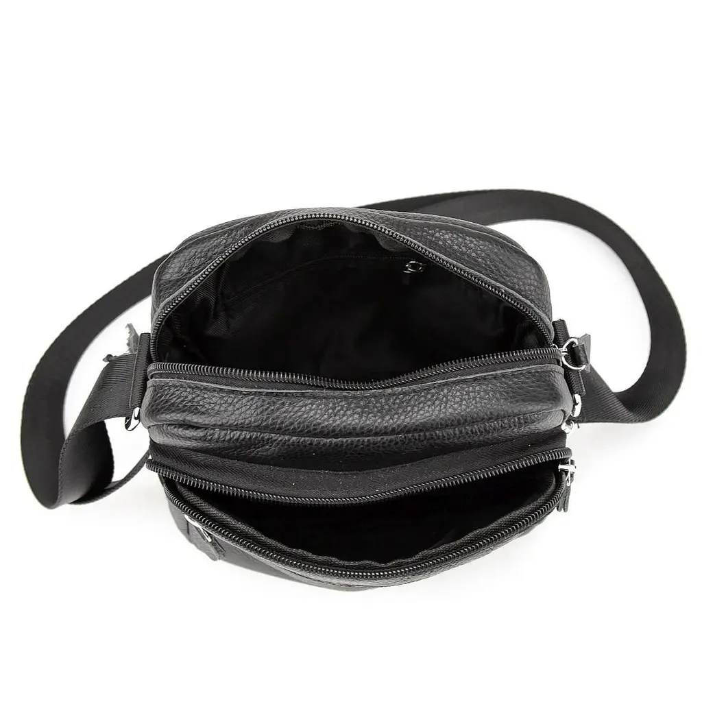 Шкіряний компактний чоловічий месенджер чорний Tiding Bag M56-0080A - фото 2
