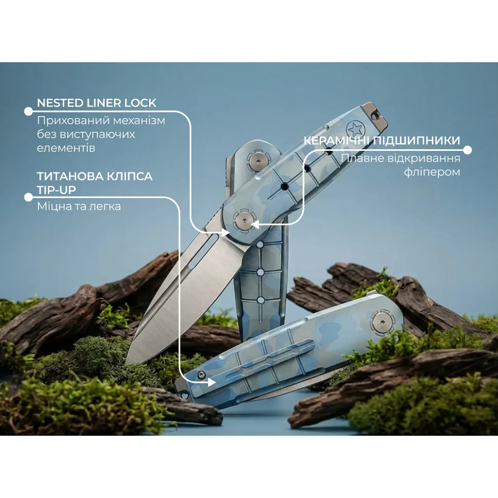 Ніж складаний туристичний Weknife Hull (9.9 см) Bohler M390 / Titanium синій - фото 12