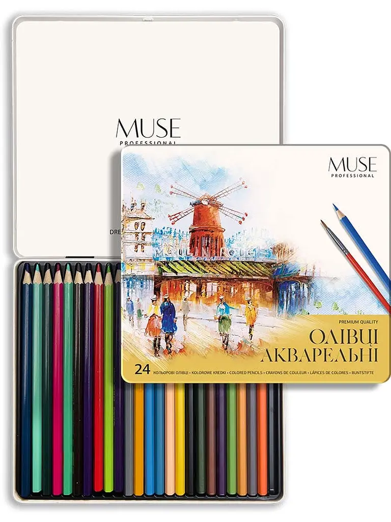 Набір олівців 24 кол. MUSE акварельні шестигранні з пензликом та чинкою (103M-24) - фото 2