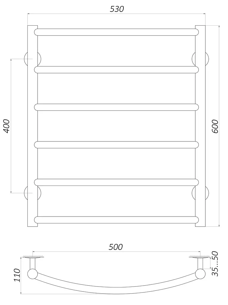Водяна рушникосушка Unio LD W 600-500-6 Драбинка Дуга, Хром - фото 3
