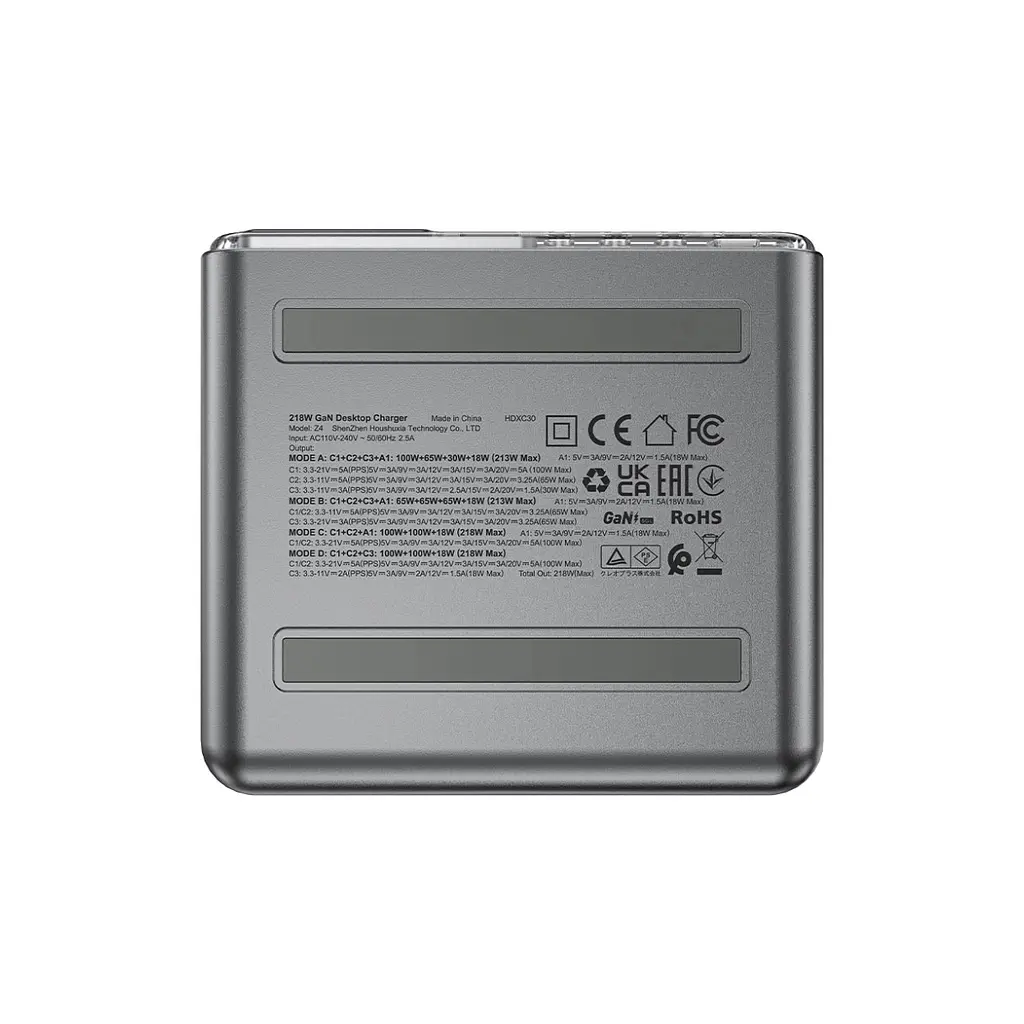 Зарядний пристрій Acefast 4xUSB 218 Вт (3xUSB-C + USB-A) GaN Z4 швидке заряджання (6974316282587) - фото 6